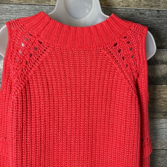 Anthropologie Sachin & Babi Wool Blend Red Cold Shoulder Chunky Knit Sweater M - Picture 5 of 9
